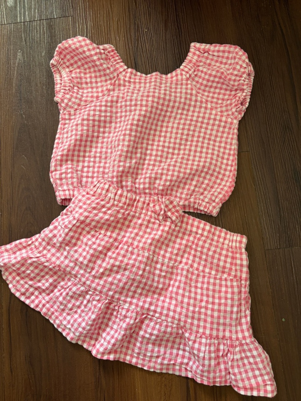 Jessica Simpson Girls Pink Gingham Matching Top and Skirt Set